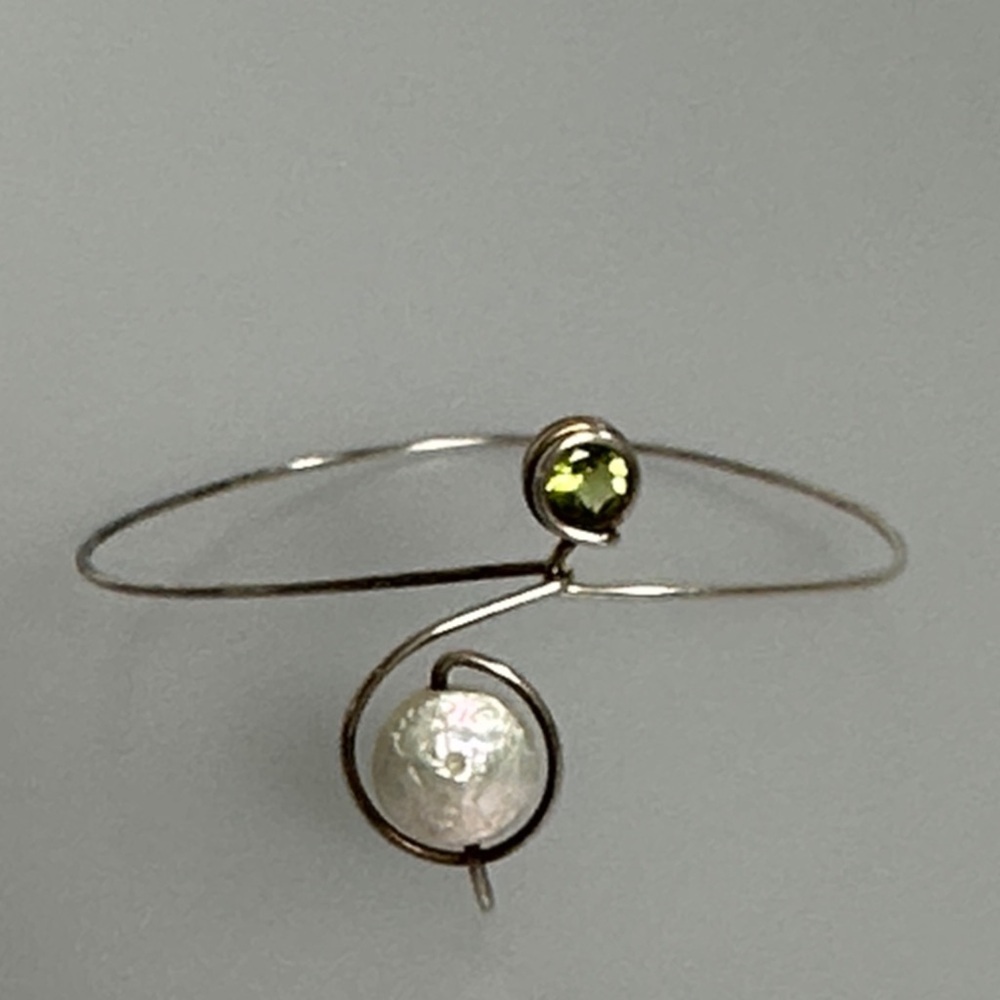 sterling Silver Bracelet Citrine and White  Pearl Accents​​